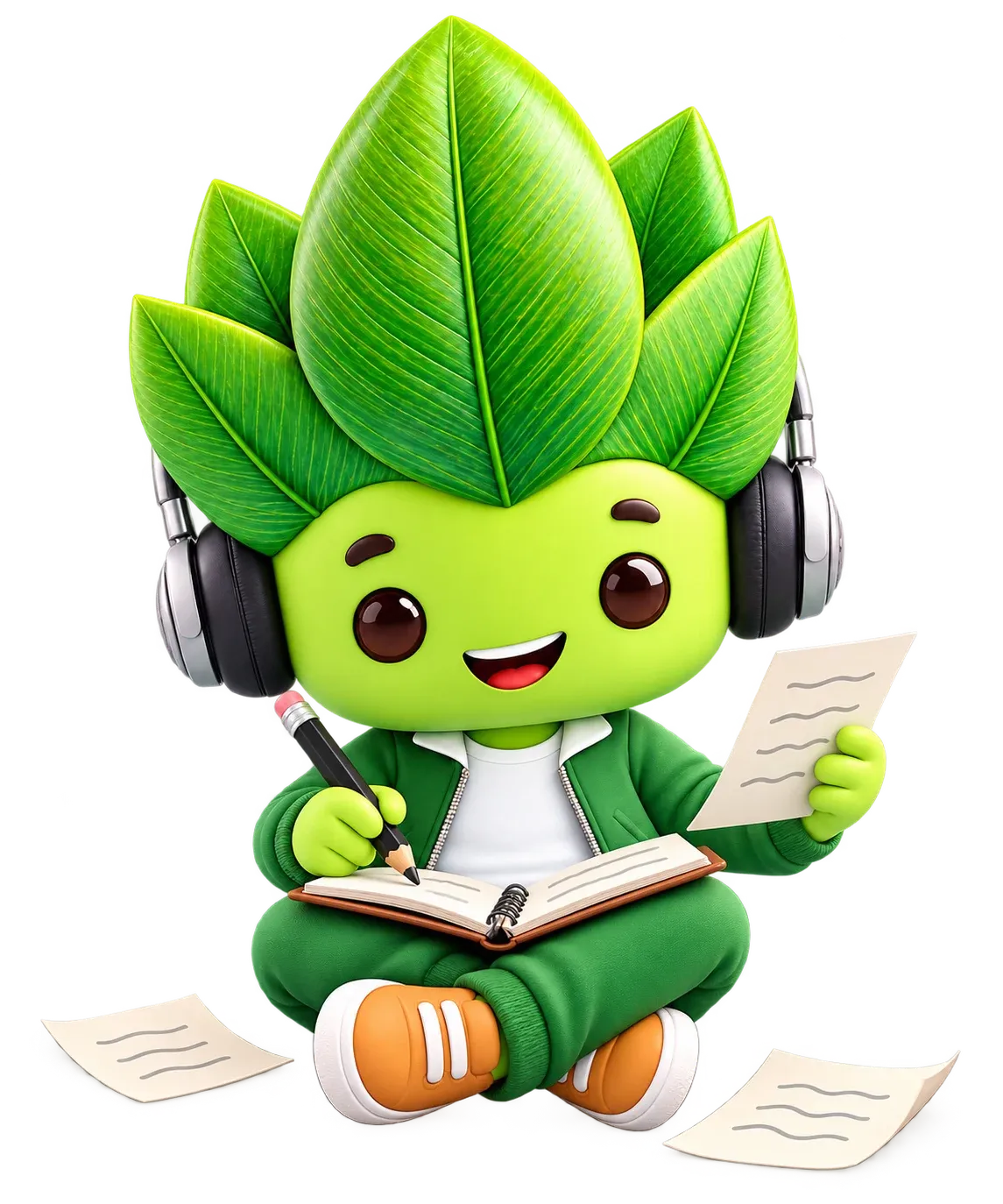 Maskot Kacau Daun sedang menulis